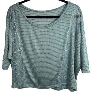 Pastel Lace Lightweight Knit Cropped Blouse SZ S Boxy Sheer Lightweight Boho Top